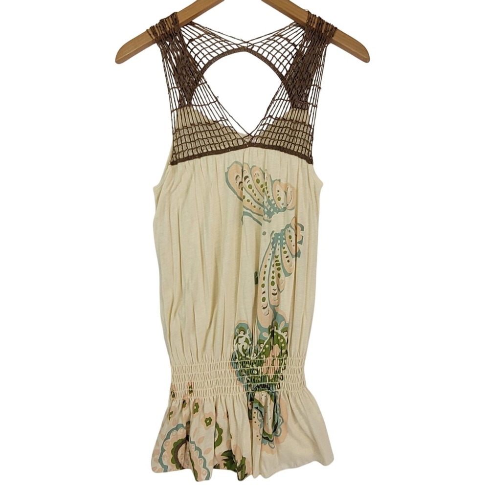 Buffalo David Bitton Vintage Y2K Open-Knit Butterfly Boho Tunic Top Size Small